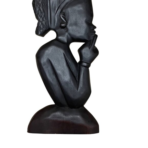 Hand-Carved African Woman Wooden Bust Sculpture 20 1/2" - Picture 3 of 5